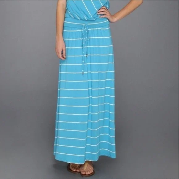 Michael Stars Harlow Stripe Island Atlantic Maxi Dress Aqua Blue Racerback S - Picture 3 of 9